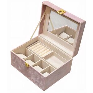 At Home Pink Velvet Jewelry/Watch Organization Box w/Handle